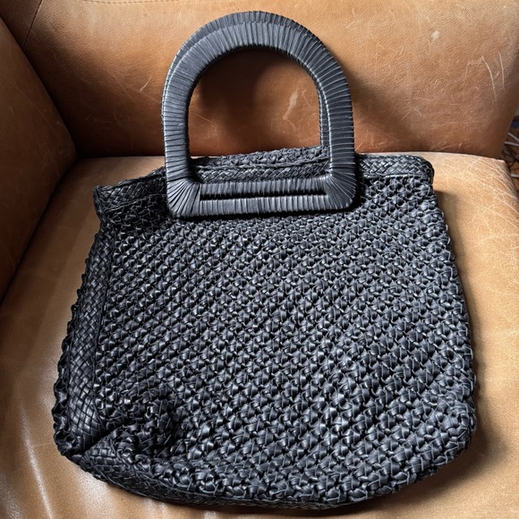 Genuine soft Leather woven black bohemian bag designer handmade vintage vibes - Picture 3 of 17